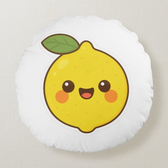 Cute Kawaii Lemon Round Cushion (Front)