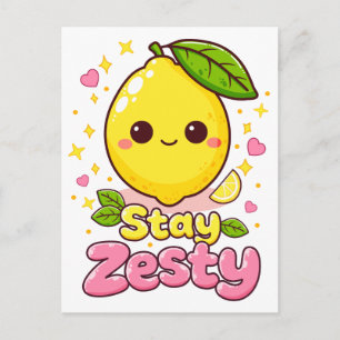 Cute Kawaii Lemon “Stay Zesty” Postcard