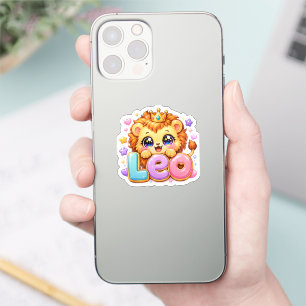 Cute Kawaii Leo Lion Name Pastel Pink Crown Sparkl