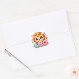 Cute Kawaii Leo Lion Name Pastel Pink Crown Sparkl Square Sticker
