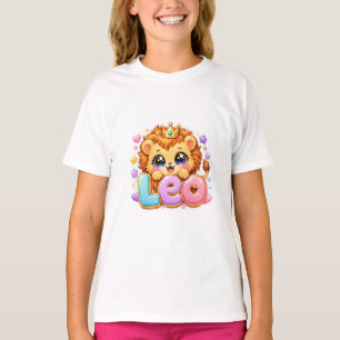 Cute Kawaii Leo Lion Name Pastel Pink Crown Sparkl T-Shirt