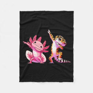 Cute Kawaii Leopard Gecko Dabbing Axolotl Friends  Fleece Blanket