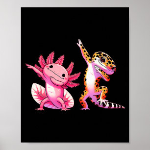 Cute Kawaii Leopard Gecko Dabbing Axolotl Friends Poster