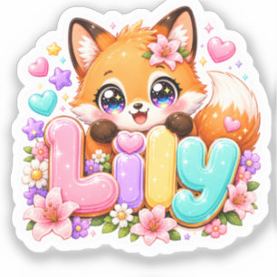 Cute Kawaii Lily Fox Name Pastel Pink Floral Woodl