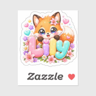 Cute Kawaii Lily Fox Name Pastel Pink Floral Woodl