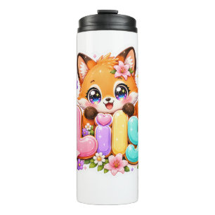 Cute Kawaii Lily Fox Name Pastel Pink Floral Woodl Thermal Tumbler