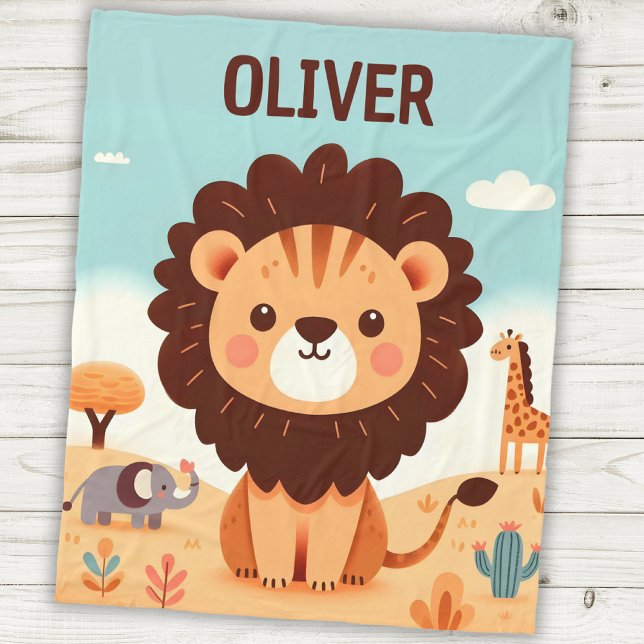 Cute Kawaii Lion in Savanna Personalised Fleece Blanket (Creator Uploaded)