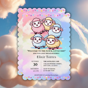 Cute Kawaii Little Lamb Baby Shower Invitation
