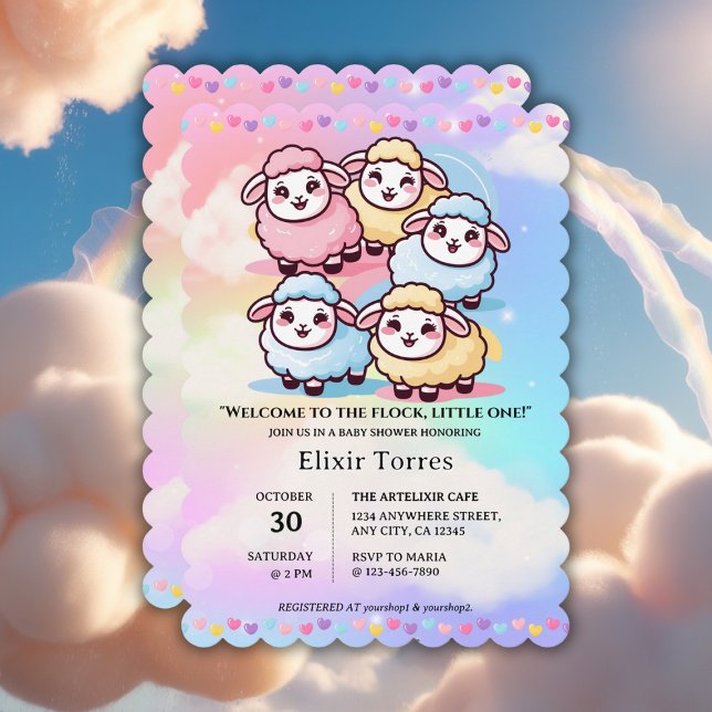 Cute Kawaii Little Lamb Baby Shower Invitation (Creator Uploaded)