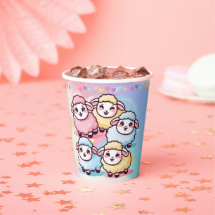 Cute Kawaii Little Lamb Baby Shower Paper Cups