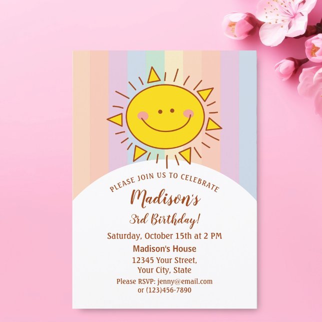 Cute Kawaii Little Rainbow Sunshine Kids Birthday Invitation (Creator Uploaded)