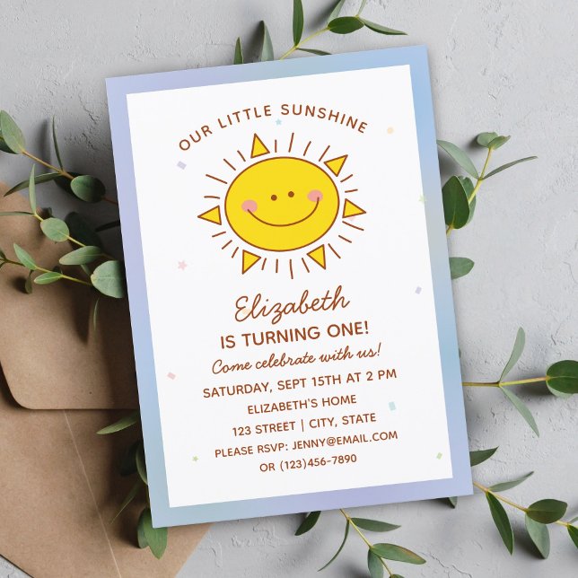 Cute Kawaii Little Sunshine Baby First Birthday Invitation (Creator Uploaded)
