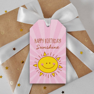 Cute Kawaii Little Sunshine Pink Happy Birthday Gift Tags