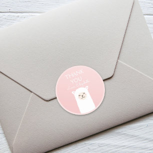 Cute Kawaii Llama Alpaca Elegant Pink Thank You Classic Round Sticker