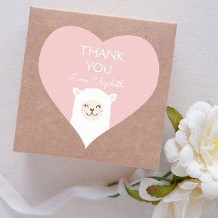 Cute Kawaii Llama Alpaca Elegant Pink Thank You Heart Sticker