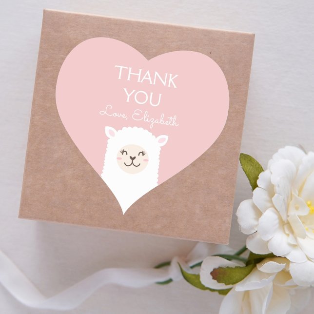 Cute Kawaii Llama Alpaca Elegant Pink Thank You Heart Sticker (Creator Uploaded)