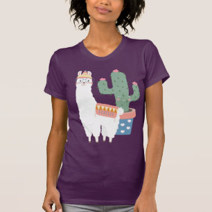 Cute Kawaii Llama and Cactus Illustration T-Shirt