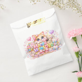 Cute Kawaii Made With Love Cat Name Pastel Pink Fl Favour Bags