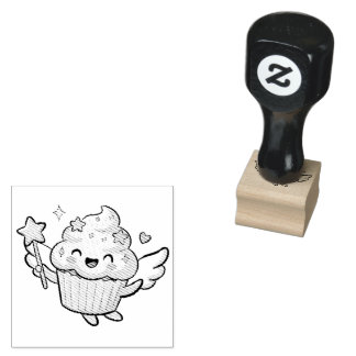 Cute Kawaii Magic Cupcake Fairy Wings Sticker Rubber Stamp