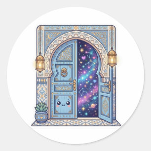 Cute Kawaii Magical Moroccan Door Galaxy StSticker Classic Round Sticker