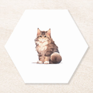 Cute Kawaii Maine Coon Big Cat Paper Coaster