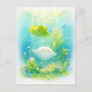 Cute Kawaii Manta Ray Sea Garden Postcard