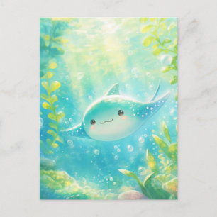 Cute Kawaii Manta Ray Tropical Reef Postcard