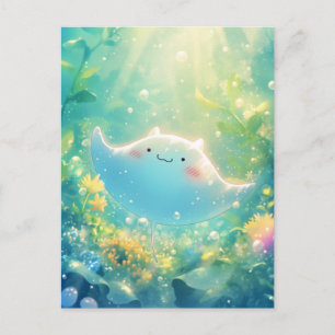Cute Kawaii Manta Ray Underwater Postcard