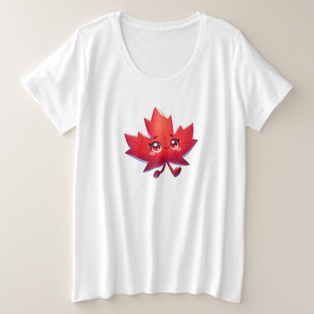 Cute Kawaii Maple Leaf | Elbows Up Canada Plus Size T-Shirt (Design Front)