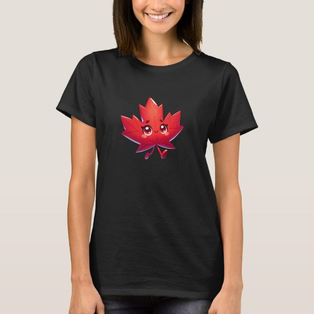 Cute Kawaii Maple Leaf | Elbows Up Canada T-Shirt (Front)