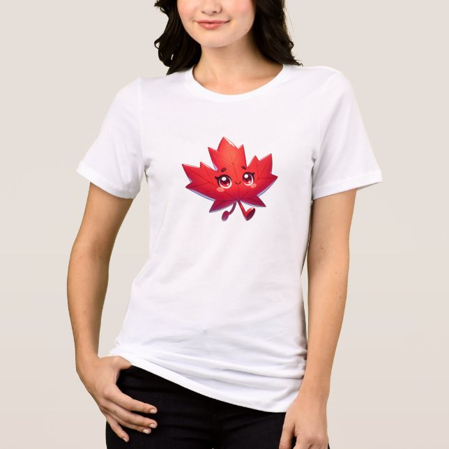 Cute Kawaii Maple Leaf | Elbows Up Canada Tri-Blend Shirt (Front)