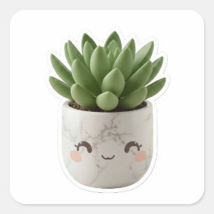Cute Kawaii Marble Pot Succulent Die-Cut Sticker