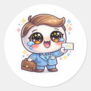 Cute Kawaii Medical Doctor Glasses Suit Briefcase  Classic Round Sticker