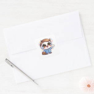 Cute Kawaii Medical Doctor Glasses Suit Briefcase Square Sticker