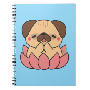 Cute Kawaii Meditating Pug Lotus Flower Zen Dog Notebook