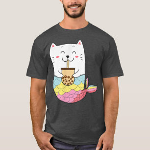 Cute Kawaii Mermaid Cat Boba Bubble Milk Tea Anime T-Shirt