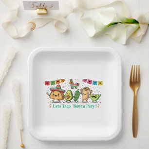 Cute Kawaii Mexican Food Party - Taco Burrito Avoc Paper Plate