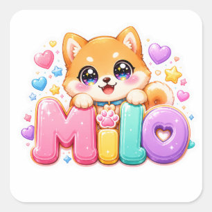 Cute Kawaii Milo Dog Name Pastel Pink Sparkling Pu Square Sticker