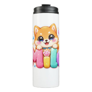 Cute Kawaii Milo Dog Name Pastel Pink Sparkling Pu Thermal Tumbler
