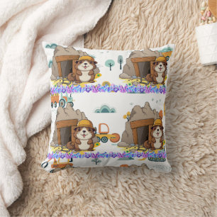 Cute Kawaii Miner Animal Gopher Modern Print Cushion