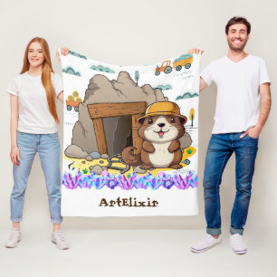 Cute Kawaii Miner Animal Gopher Modern Print Fleece Blanket