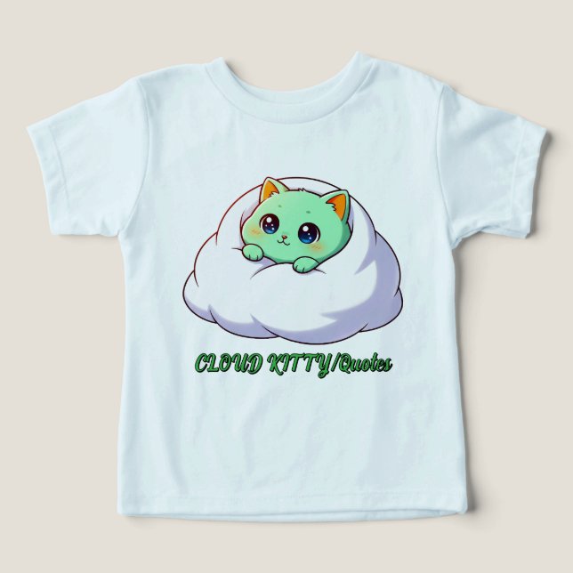 Cute Kawaii Mint Kitten in Cloud (Design Front)
