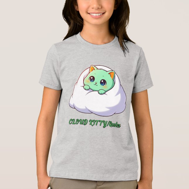Cute Kawaii Mint Kitten in Cloud Tri-Blend Shirt (Front)