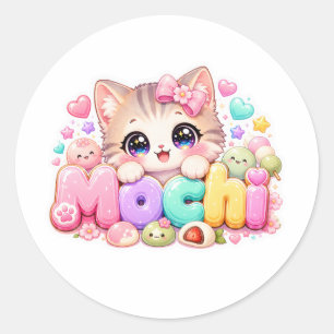 Cute Kawaii Mochi Cat Name Pastel Pink Sparkling K Classic Round Sticker