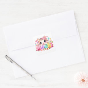 Cute Kawaii Mochi Cat Name Pastel Pink Sparkling K Square Sticker