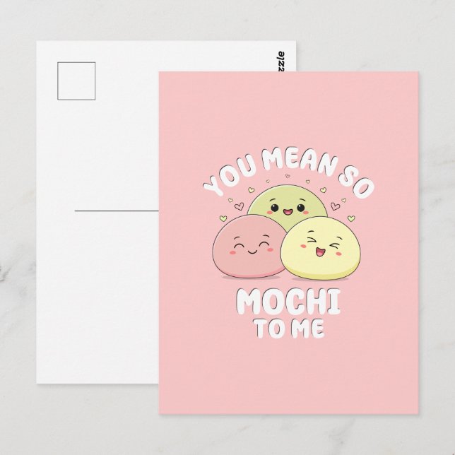 Cute Kawaii Mochi Food Pun Pastel Pink Love Quote Postcard (Front/Back)