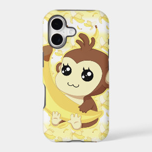 Cute Kawaii monkey holding banana