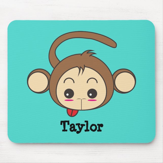 Cute Kawaii Monkey Illustration Personalised Mouse Pad (Front)