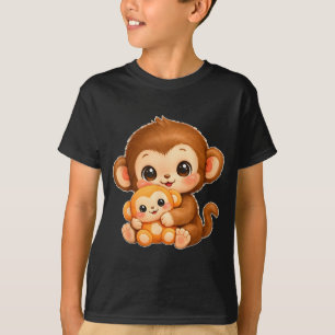 Cute Kawaii Monkey Punch Baby Graphic Big Love T-Shirt