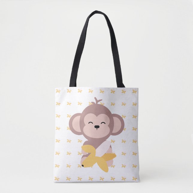 Cute Kawaii Monkey with Banana Tote Bag (Front)